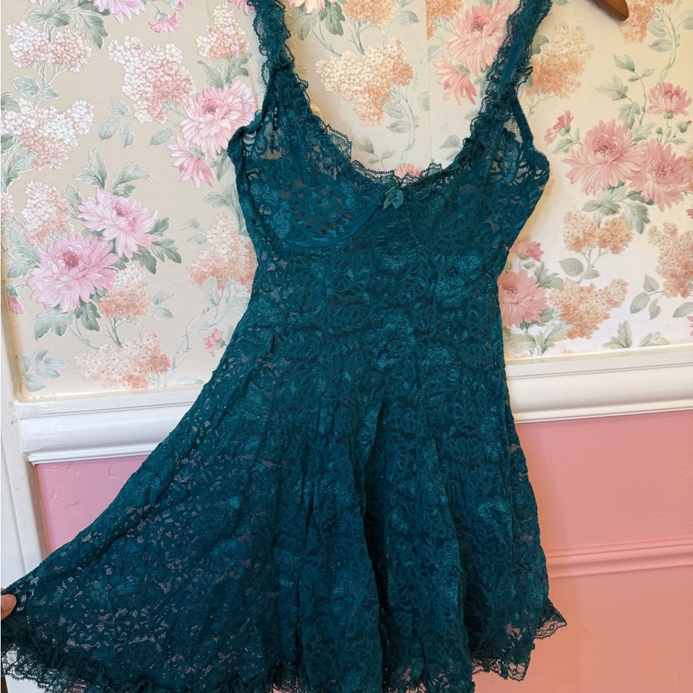 Teal Lace Skater Dress